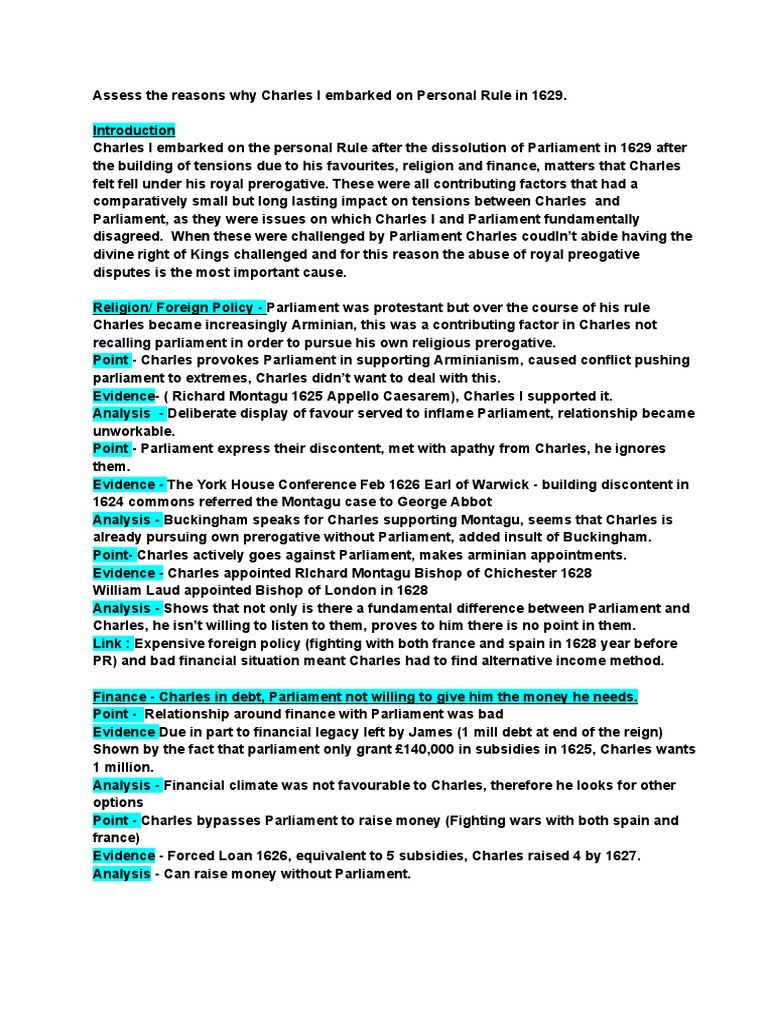 Reasons for Charles I's Personal Rule | PDF
