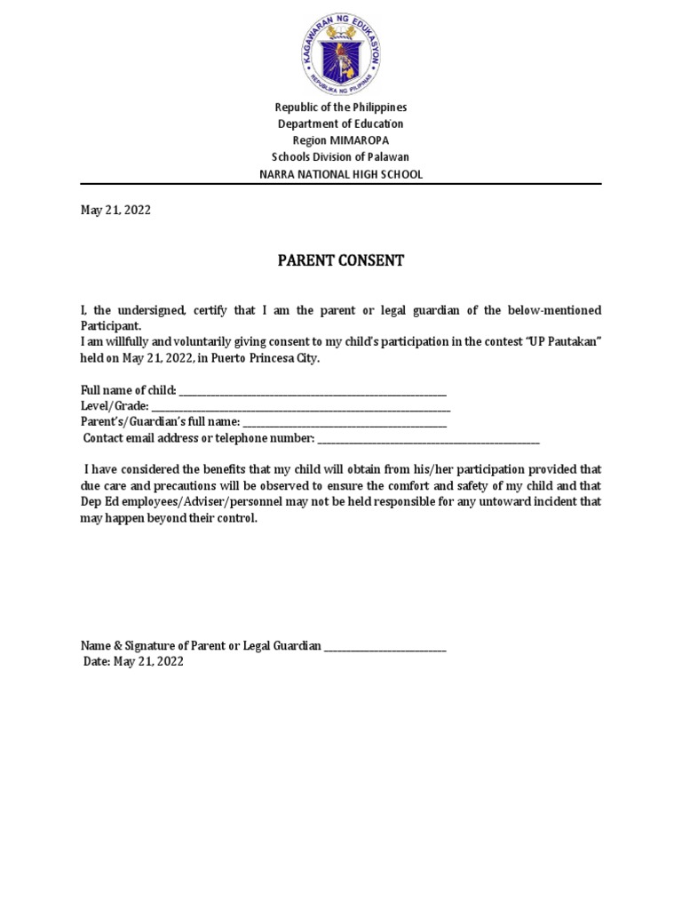 Parent Consent for Contest Participation | PDF