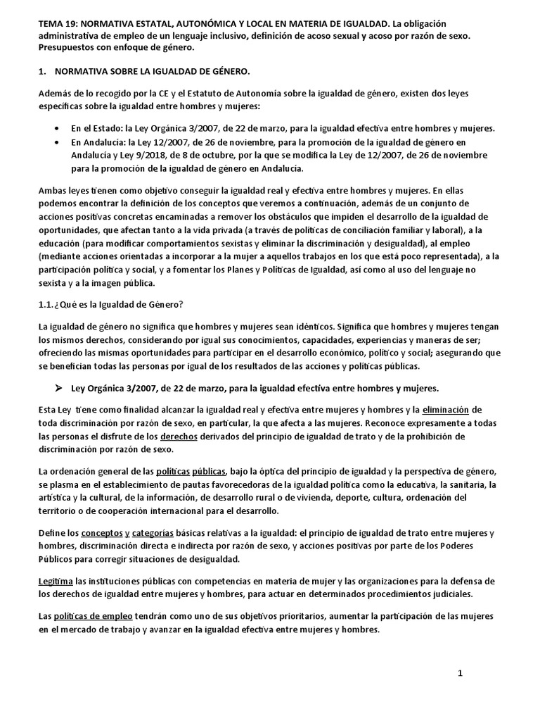 Normativa sobre Igualdad de Género en España | PDF | Igualdad de género ...