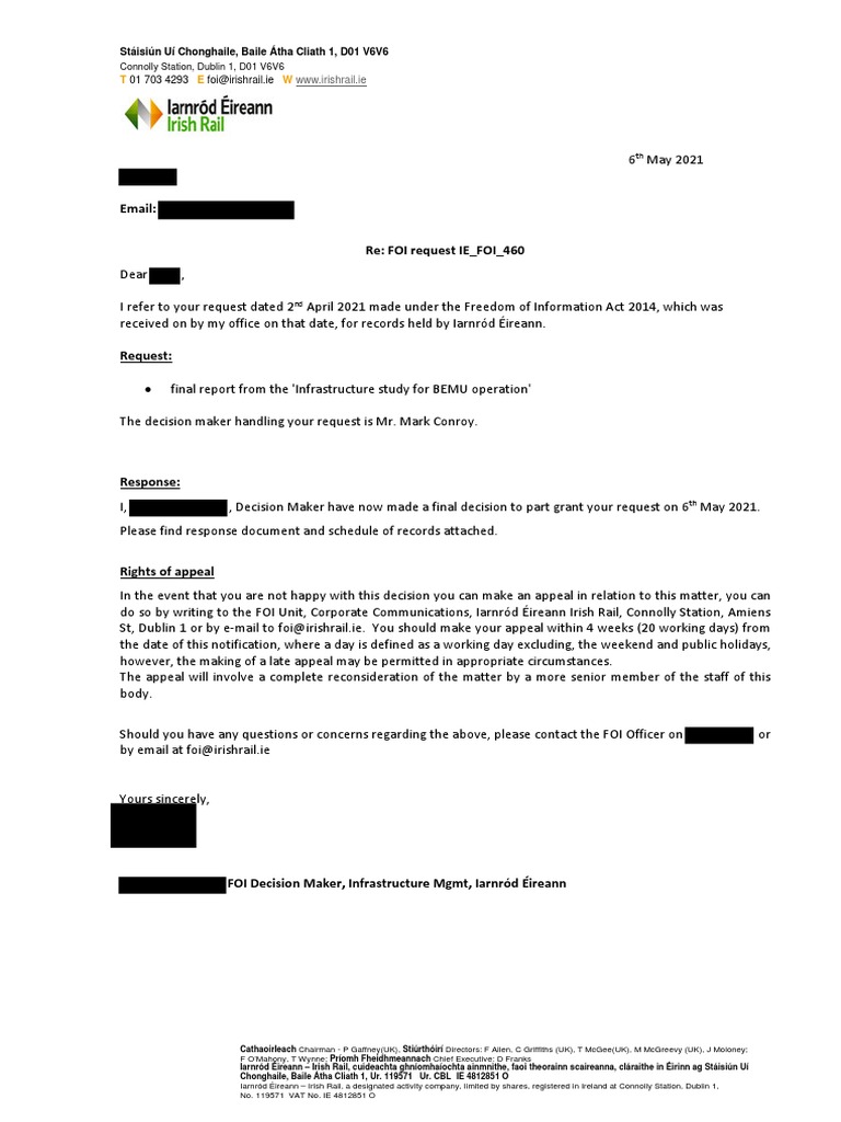 IE FOI 460-Response-Pack | PDF | Life Cycle Assessment | Rail Transport