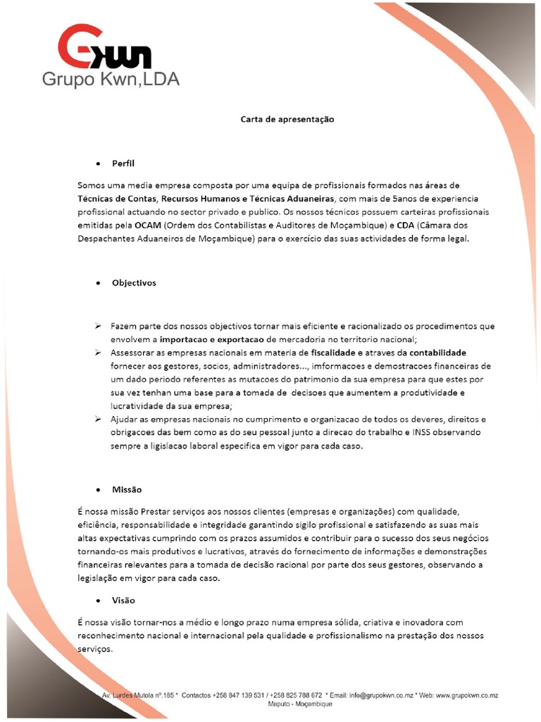 Carta De Apresentação Modelo Pdf
