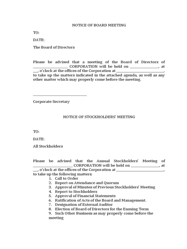 Notice of Board Meeting PDF Stocks Board Of Directors