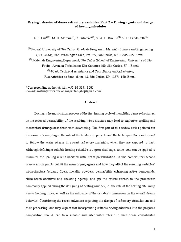 Drying Agents for Refractory Castables | PDF | Refractory | Polymers