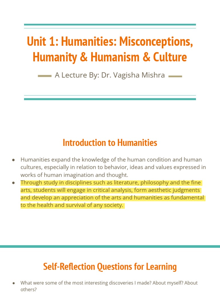 Unit 1 Humanities Misconceptions Humanity Humanism Culture