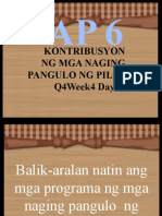 AP 6 PPT Q4 W4 Day 2 - Kontribusyon NG Mga Naging Pangulo NG Pilipinas