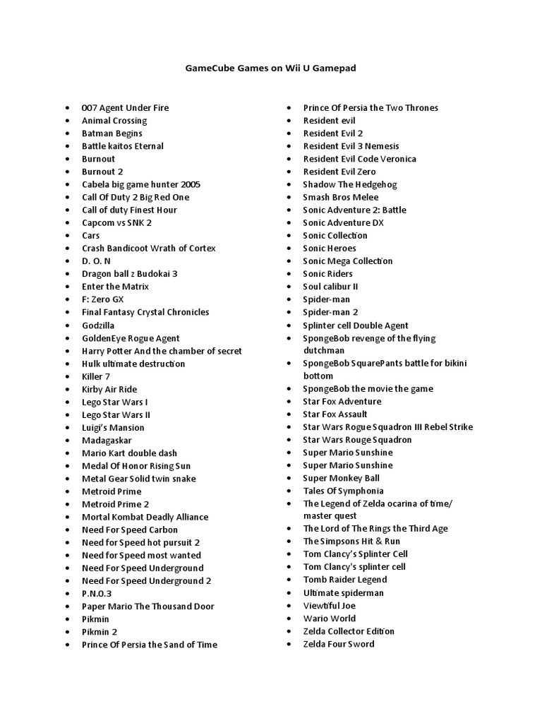 GameCube Games On Wii U Gamepad PDF The Legend Of Zelda Video Games