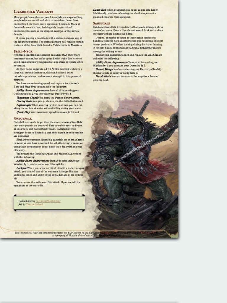 Subrace - Lizardfolk Variant _ GM Binder | PDF