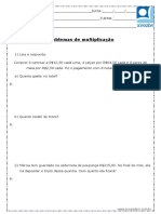 Atividade de Matemática Problemas de Multiplicacao 5 Ano