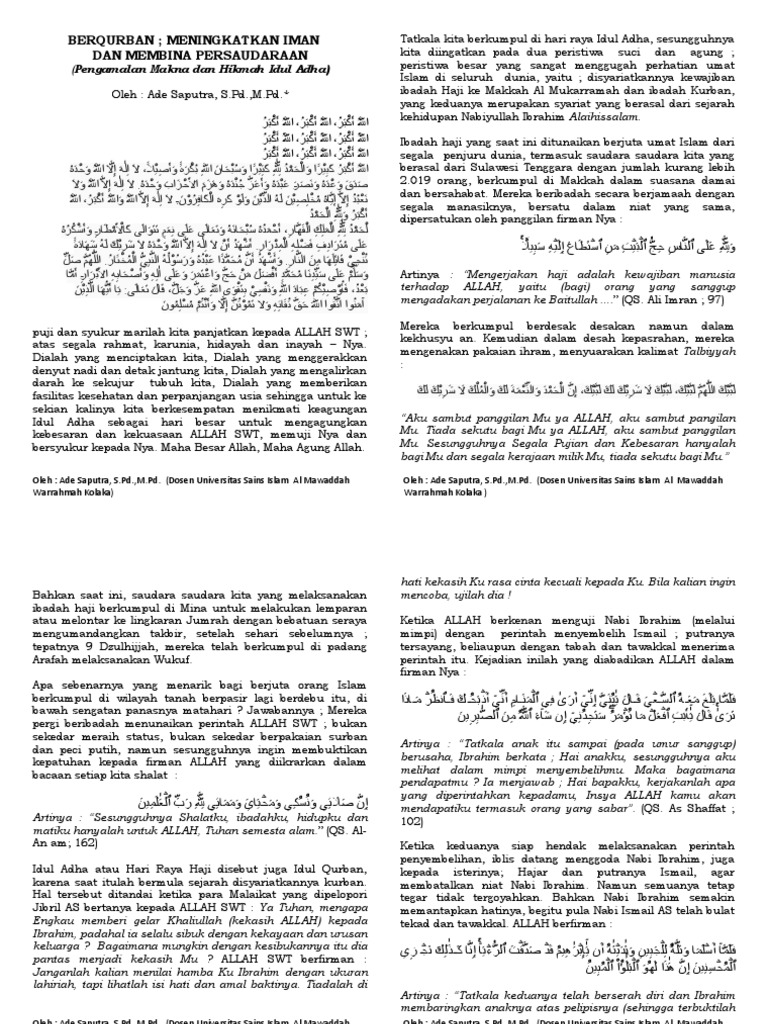 Teks Khutbah Idul Adha 2023 Sulawesi Tenggara PDF