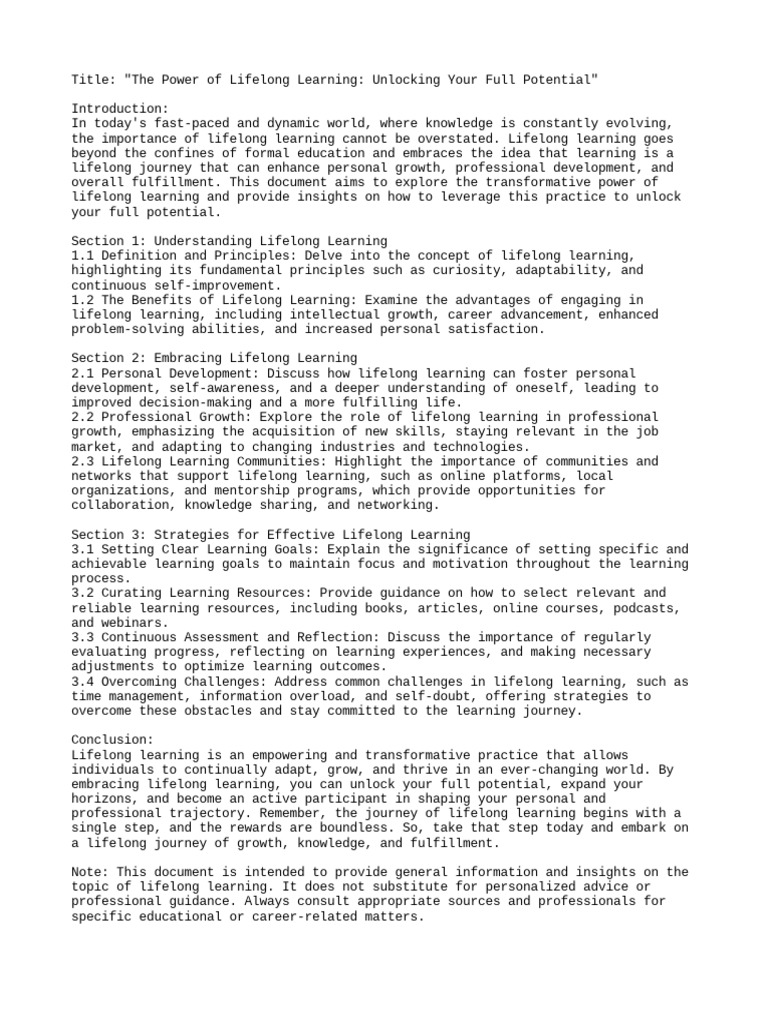 The Power Of Lifelong Learning Unlocking Your Full Potential Download