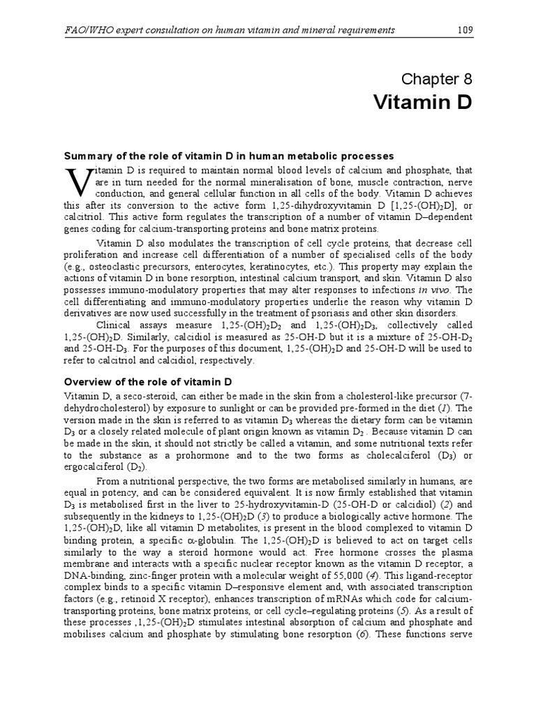 Vitamin D Summary of The Role of Vitamin D in Human Metabolic