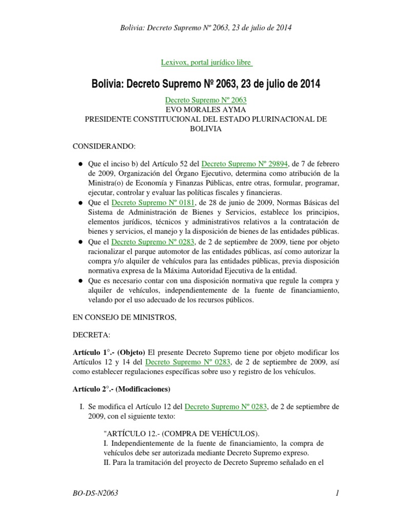 Modificaciones al DS 2063 sobre vehículos | PDF | Bolivia | Comercio ...