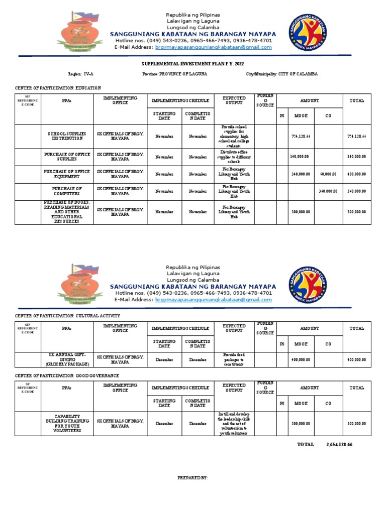 Supplemental Investment Plan PDF Youth Youth Organizations