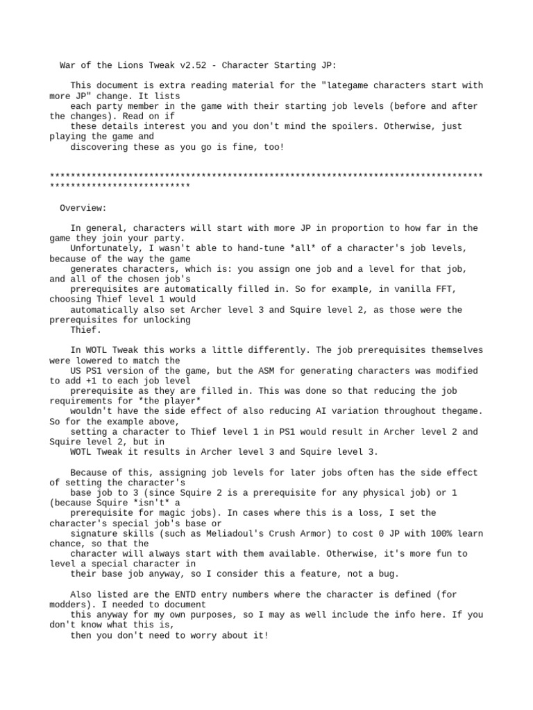 FFT WOTL Character JP Changes | PDF