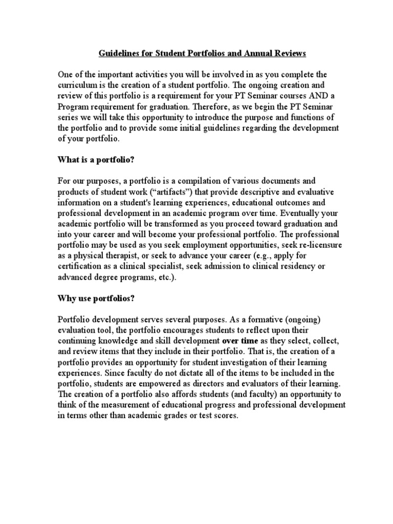 cmu pt portfolio guidelines | PDF | Educational Assessment | Cognitive ...