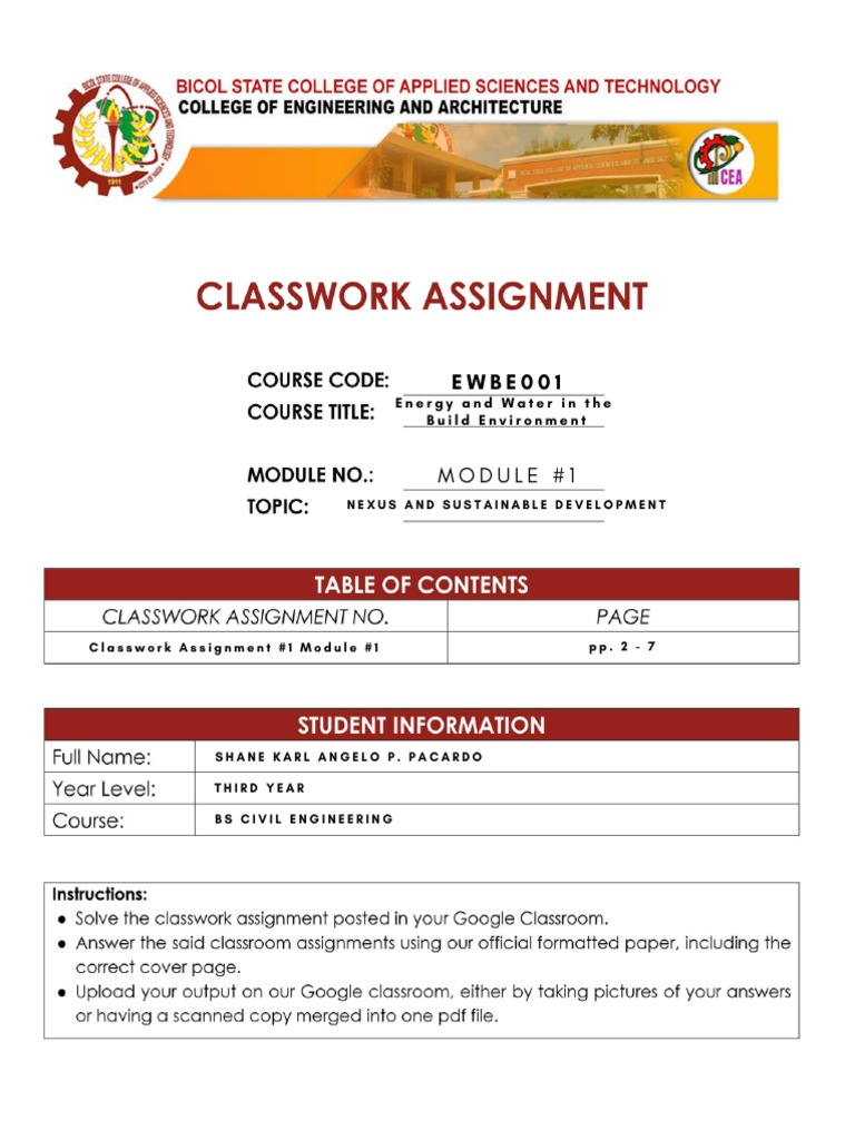 Classwork Assignment 1 Module 1 PACARDO BSCE 3A 1 | PDF ...