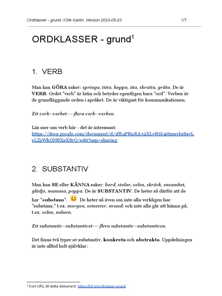 ORDKLASSER - Grund Olle Kjellin | PDF