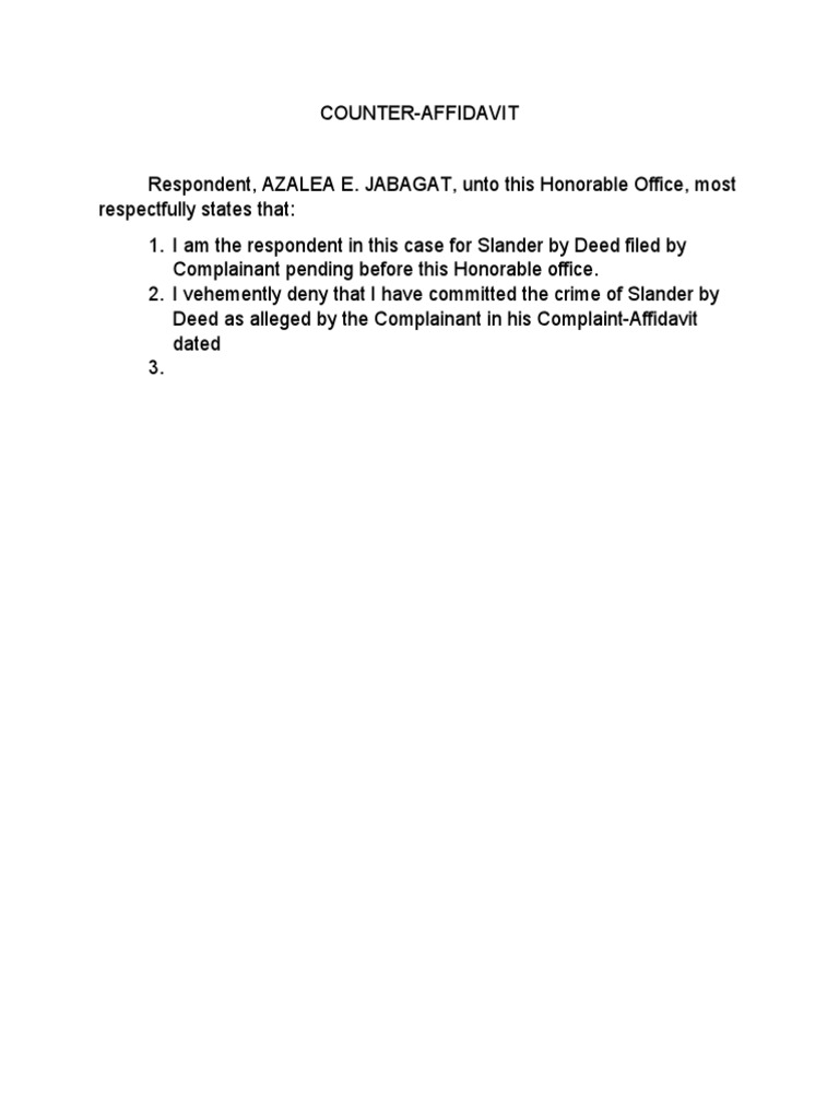 Counter-Affidavit for Slander Case | PDF