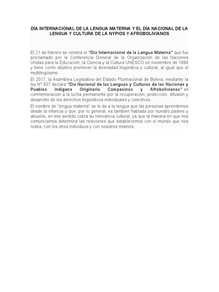 Día Internacional de la Lengua Materna | PDF