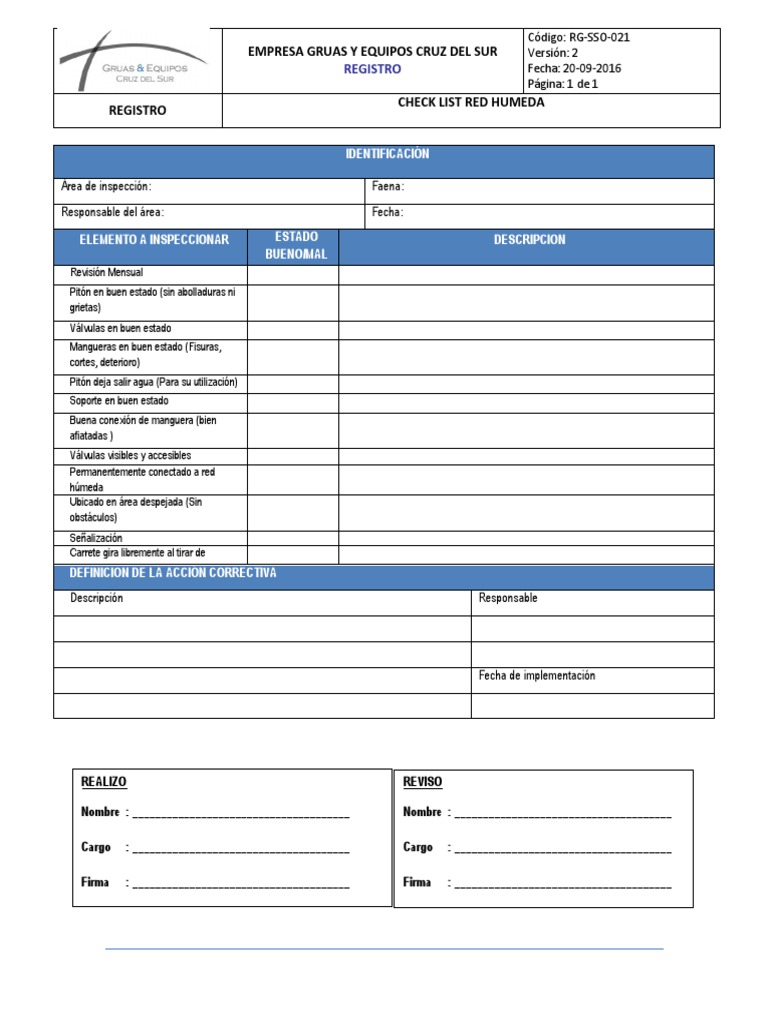 RG-SSO-021 Check List Red Humeda | PDF