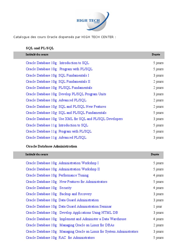 Catalogue Oracle | PDF | Oracle Database | Databases
