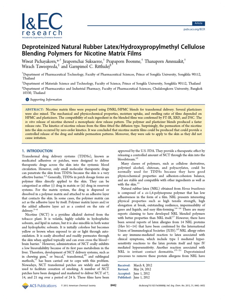 Deproteinized Natural Rubber LatexHydroxypropylmethyl Cellulose