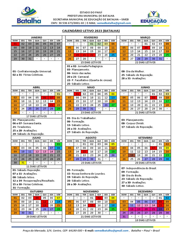 Calendário Ano Letivo | PDF