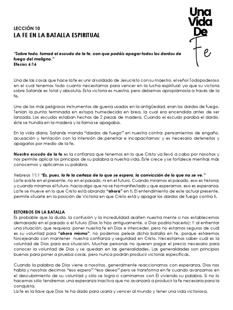 Leccion 10 La Fe en La Batalla Espiritual | PDF | Fe | Cristo (título)