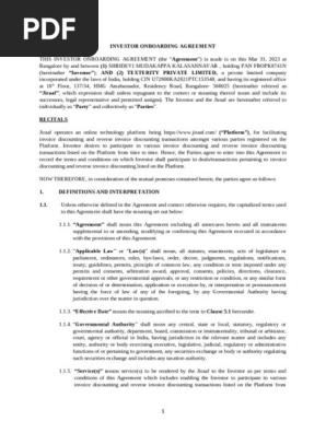 Shridevi Mudakappa Kalasannavar Investor Onboarding Agreement