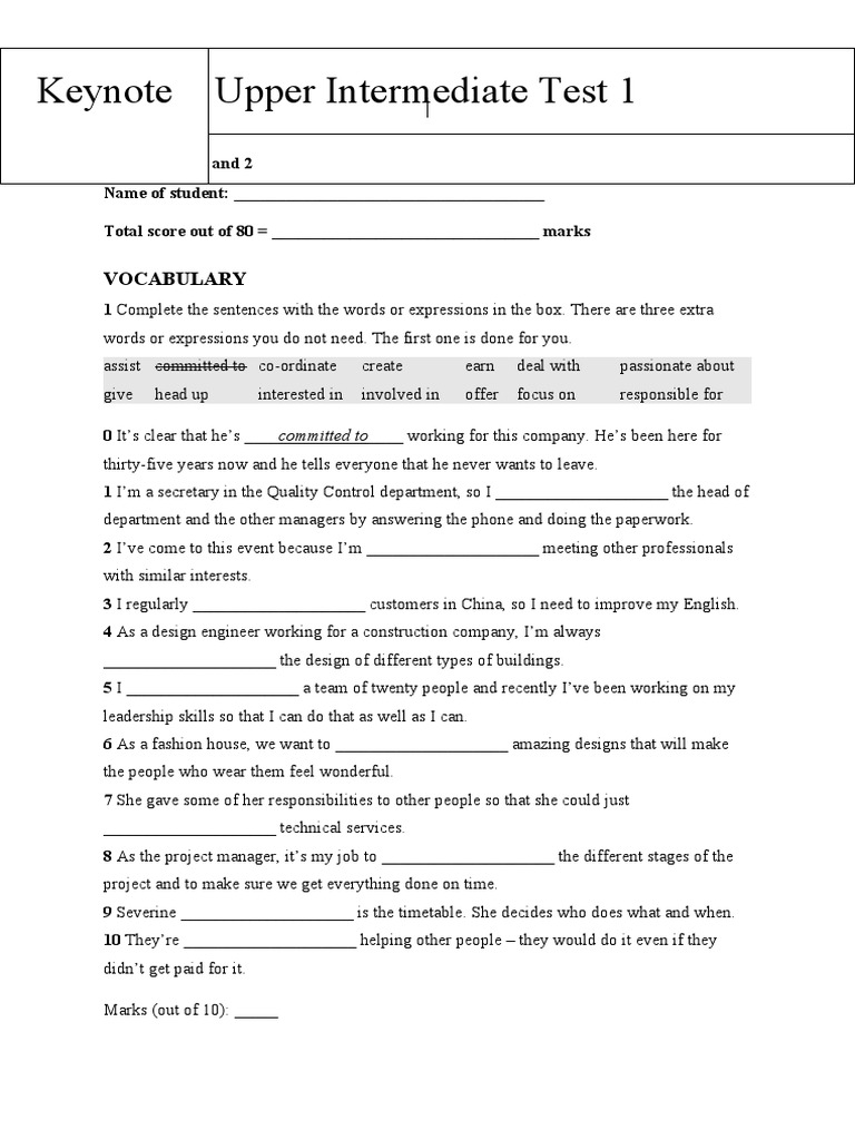 Keynote Upper Intermediate Test1(Word) | PDF | Social Media | Popular ...