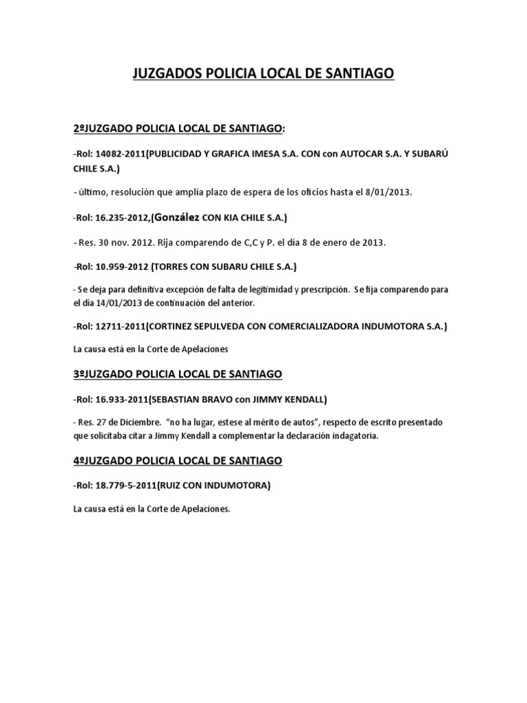 JUZGADOS POLICIA LOCAL DE SANTIAGO. ACTUALIZADO AL 2012013 PDF Gobierno Accion legal