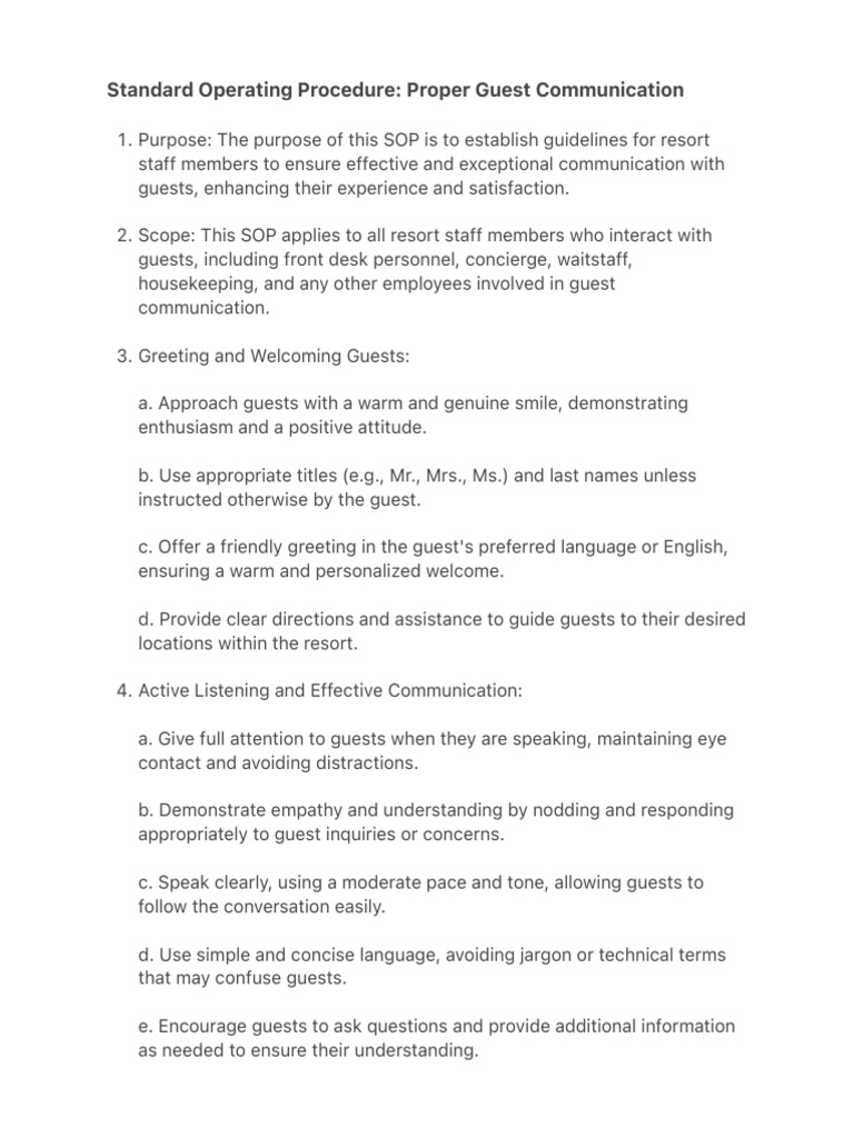 SOP - Proper Guest Communication | PDF | Communication | Privacy