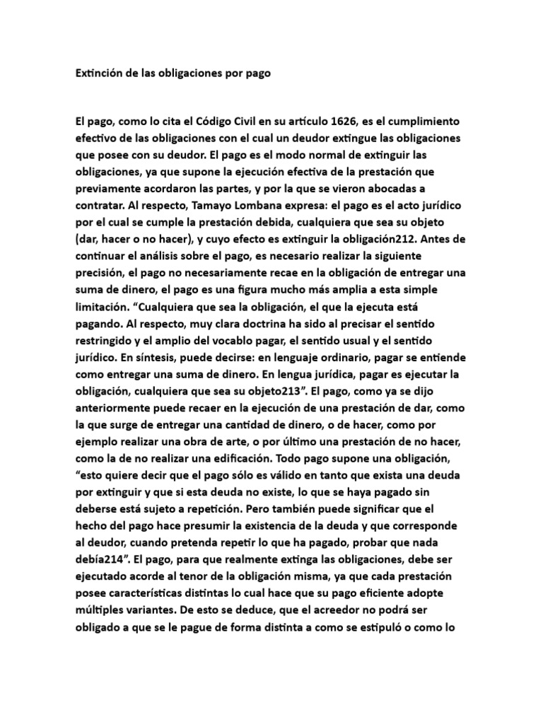 Extinción de Obligaciones por Pago | PDF | Pagos | Derecho privado