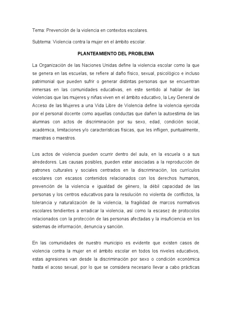Prevención de la Violencia Escolar Femenina | PDF | La violencia contra ...