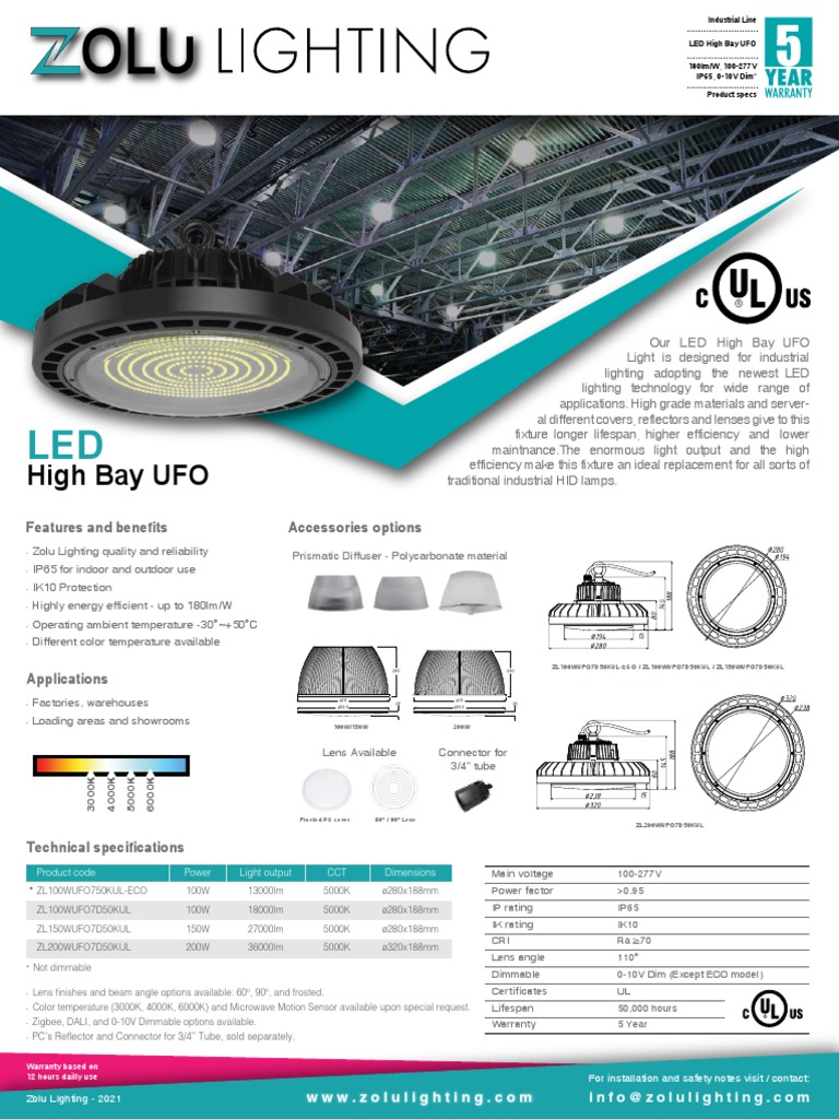 Zolu LED High Bay UFO Lighting Specs | PDF | Lighting | Interior Design