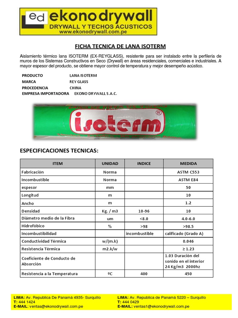 Ficha Tecnica de Lana Isoterm | PDF | Termodinámica sin equilibrio