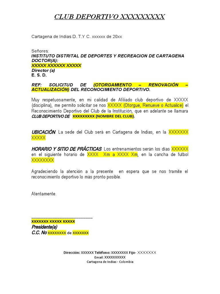 MODELO DE CARTA SOLICITUD RECONOCIMIENTO CLUB DEPORTIVO 2 PDF