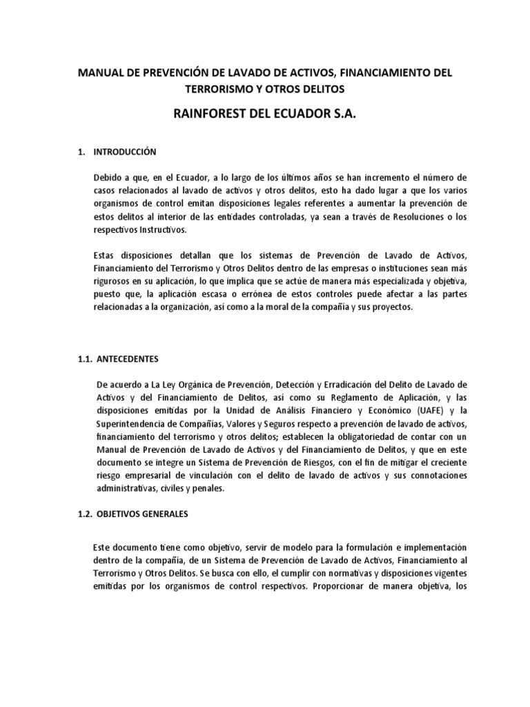 Manual de Prevención de Lavado de Activos | PDF | Lavado de dinero ...