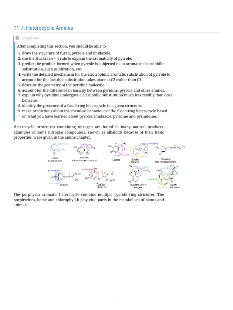 11.7 - Heterocyclic Amines - Chemistry LibreTexts | PDF | Aromaticity ...