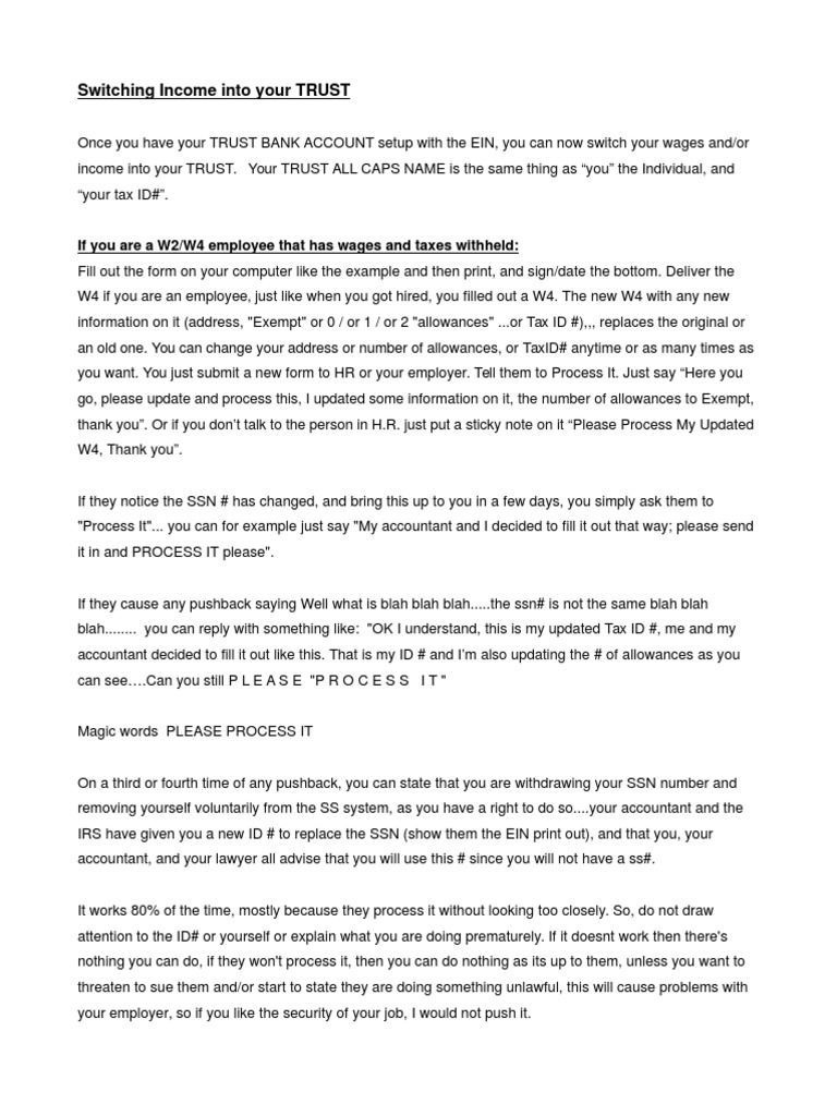 Switching Income Into Your Trust Pdf Social Security Number