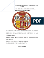 Realice Un Análisis y Síntesis Escrito Del Texto Ejecución de La Investigación Histórica de Las Páginas 1 Al 11