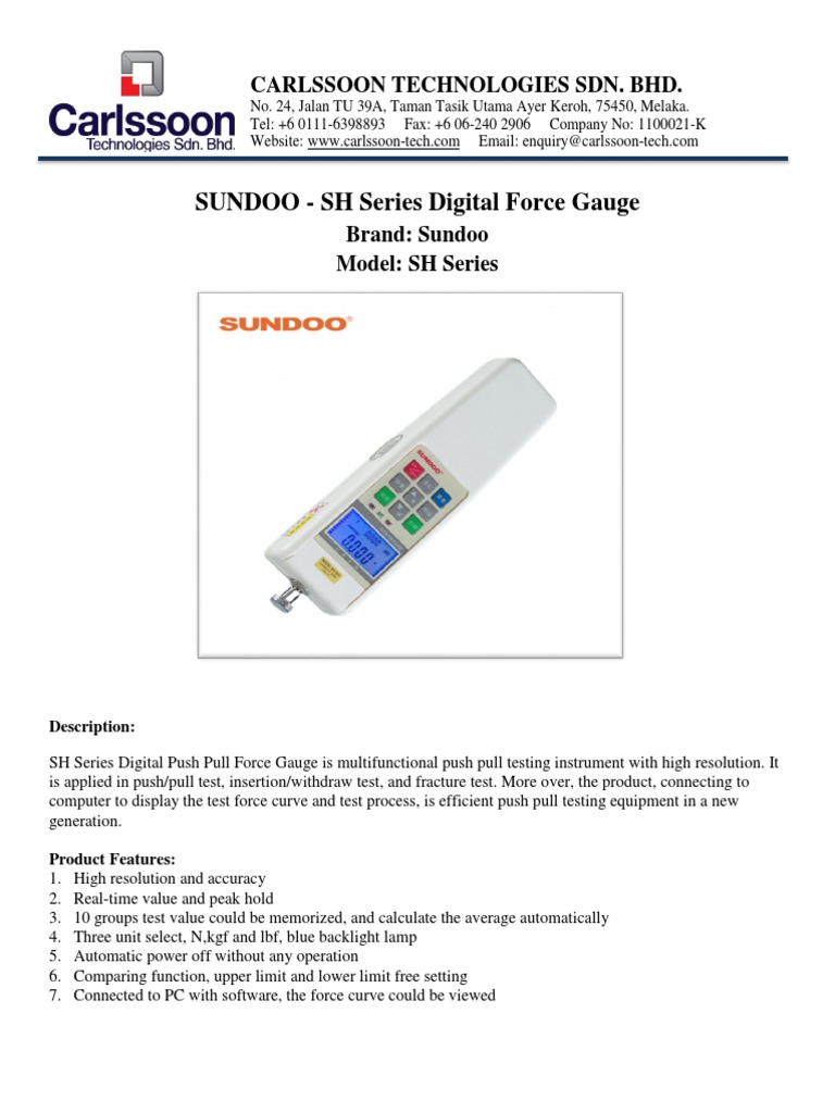 SUNDOO SH Series Digital Force Gauge (2) PDF Equipment