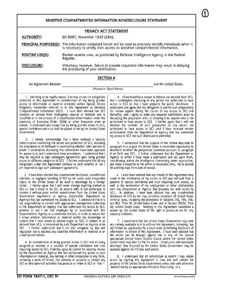 Sensitive compartmented information nondisclosure statement pdf