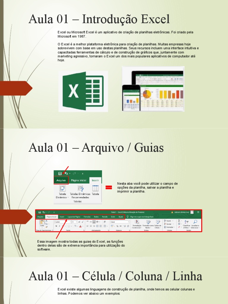 Aula 01 - Introdução Excel | PDF | Microsoft Excel | Engenharia da ...