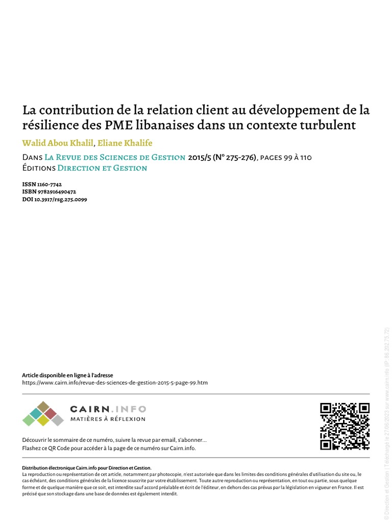 Résilience des PME libanaises par la relation client | PDF | Business ...