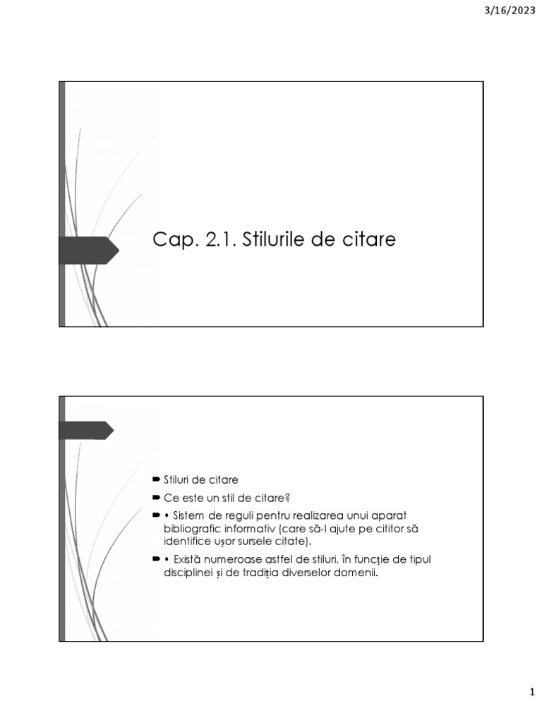 Cap. 2.1. Stilurile de Citare | PDF