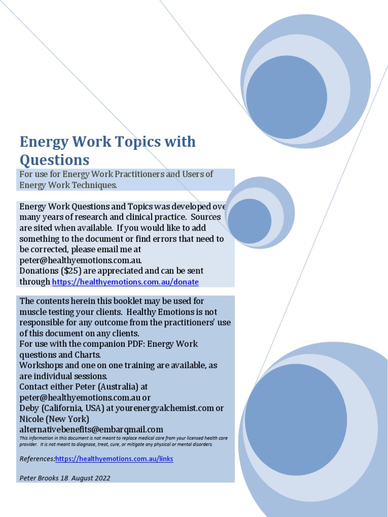 Energy Work Topics With Questions, PDF