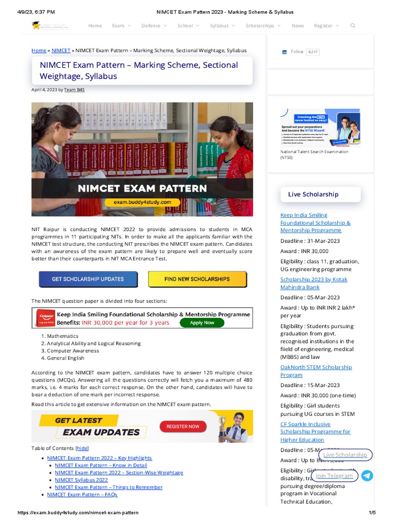 NIMCET 2025 Exam Pattern & Syllabus | PDF | Multiple Choice | Science
