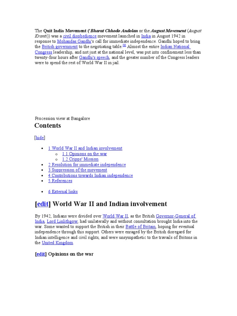 The Quit India Movement | PDF | Independence Movements | India–United ...