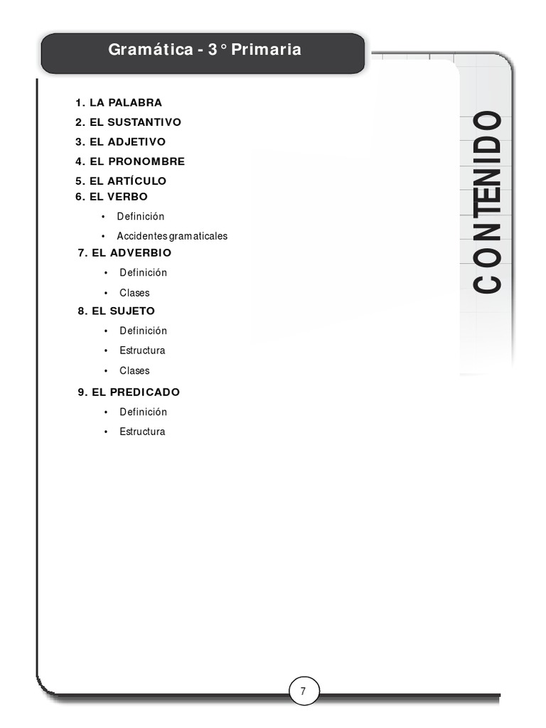 Gramática para 3° Primaria: Verbo y Más | PDF | Adjetivo | Palabra